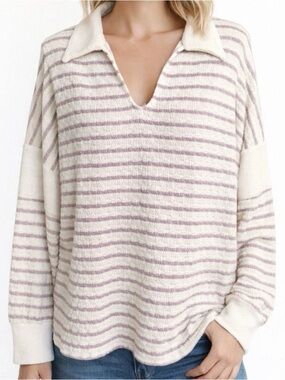 Bucket List Boutique Striped Collared Pullover Top NWT Medium